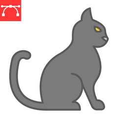 Cat color line icon, pet and animal, sitting cat vector icon, vector graphics, editable stroke filled outline sign, eps 10.