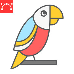 Parrot color line icon, pet and bird, macaw vector icon, vector graphics, editable stroke filled outline sign, eps 10.
