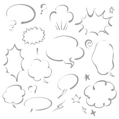 吹き出し　まんが　カリグラフィー風　線画　フレーム　かわいい　おしゃれ　コピースペース　イラスト素材セット