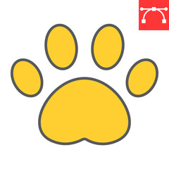 Paw print color line icon, pet and foot, dog paw footprint vector icon, vector graphics, editable stroke filled outline sign, eps 10.