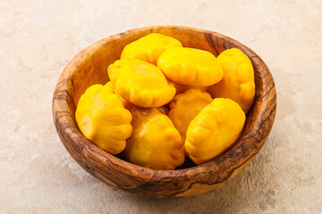 Marinated patissons in the bowl