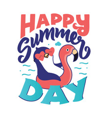Fototapeta premium The vector illustration of animal with lettering phrase - Happy Summer day.