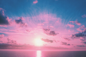 Seascape in the evening. Sunset over the sea with beautiful sky
