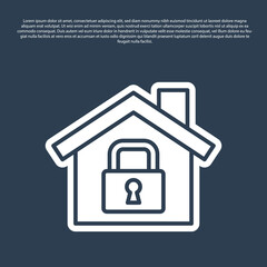 Blue line House under protection icon isolated on blue background. Home and lock. Protection, safety, security, protect, defense concept. Vector