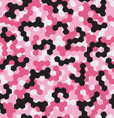 Digital Pink Camouflage seamless patterns with hex pixels