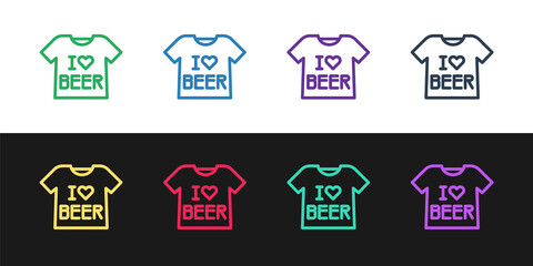 Fototapeta premium Set line Beer T-shirt icon isolated on black and white background. Vector
