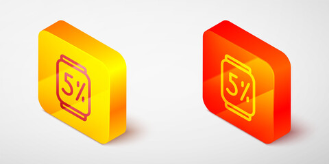 Isometric line Beer can icon isolated on grey background. Yellow and orange square button. Vector