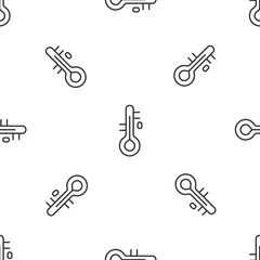 Grey line Sauna thermometer icon isolated seamless pattern on white background. Sauna and bath equipment. Vector