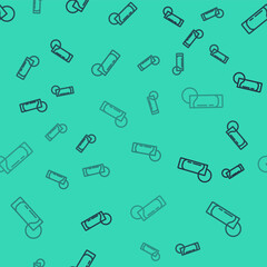 Black line Tequila glass with lemon icon isolated seamless pattern on green background. Mexican alcohol drink. Vector