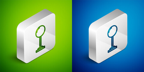 Isometric line Floor lamp icon isolated on green and blue background. Silver square button. Vector