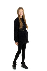 Happy teenage girl in fashionable black outfit