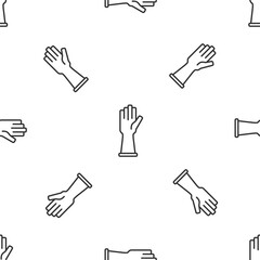 Grey line Rubber gloves icon isolated seamless pattern on white background. Latex hand protection sign. Housework cleaning equipment symbol. Vector