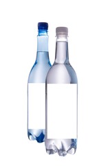 Two plastic water bottle Mock-Up Bottles with Blank empty Label Isolated on white background