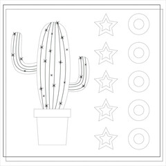 practice handwriting. drawing a worksheet for preschool children with ease. Cactus illustration for kids.