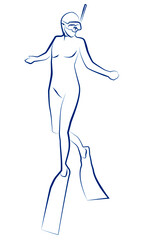 ダイバーの線画イラスト