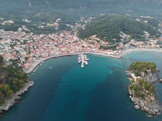 Aerial view of the famous tourist destination parga town in preveza, epirus, greece 