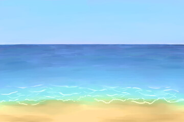 Fototapeta na wymiar 空と海と砂浜　水彩　イラスト