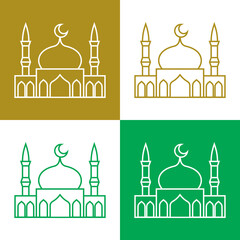 Mosque simple vector icons on gold, green and white background.
