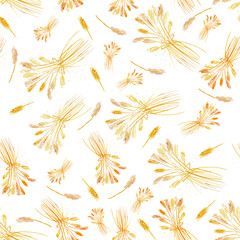 Fototapeta na wymiar Watercolor pattern golden spikelets