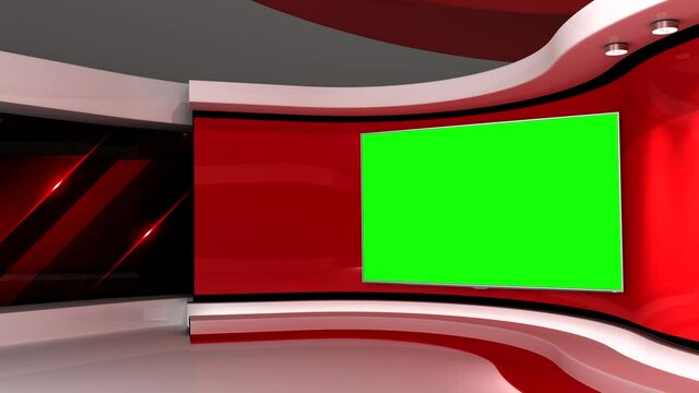 News room. TV studio. Studio. Red background. The perfect backdrop for any green screen or chroma key video production. 3D rendering. Loop animation
