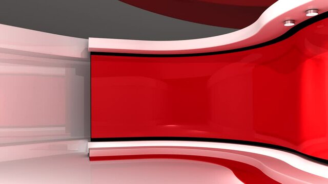 News room. TV studio. Studio. Red background. The perfect backdrop for any green screen or chroma key video production. 3D rendering. Loop animation
