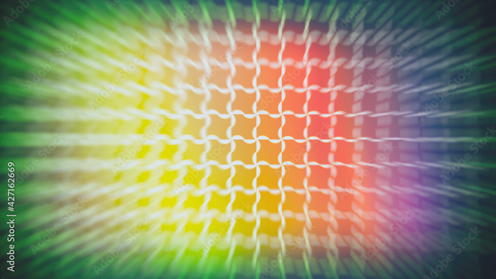 Poster abstract mesh pattern with small cells kami colorful gradient blurred background, 3d render, blurry 