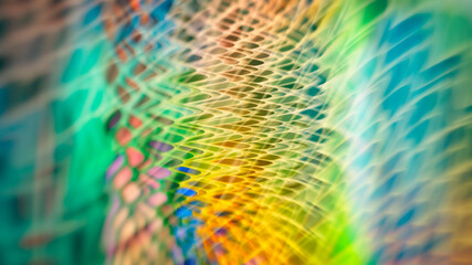 abstract illustration in the form of a grid of neon colors on a dark background, 3d render, blurry image