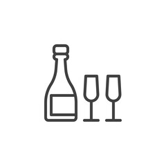 Champagne bottle and glasses line icon