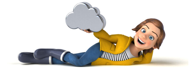 Fun 3D illustration of a cartoon teenage girl