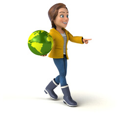 Fun 3D illustration of a cartoon teenage girl