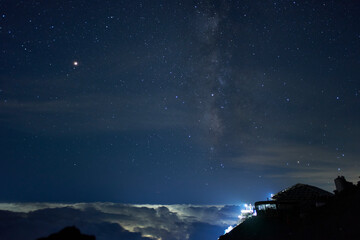 富士登山の風景、満点の星空