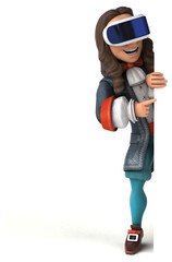 Fun 3D Illustration of a baroque gentleman with a VR Helmet