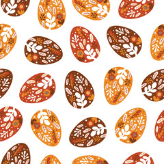 Seamless pattern with easter eggs in trendy style. Folk art. Vector