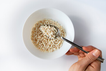 Selective Focus Pills. food of the future. a bowl filled with medicine capsules