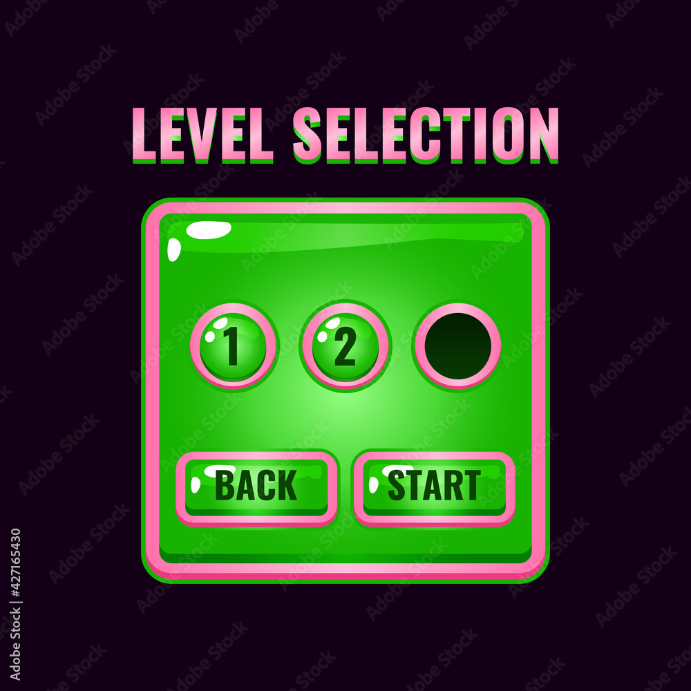 Poster pink jelly game ui level selection interface. perfect for 2d games vector illustration