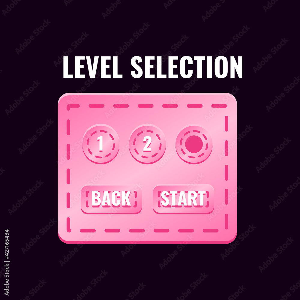 Aufkleber pink glossy game ui level selection interface. perfect for 2d games vector illustration
