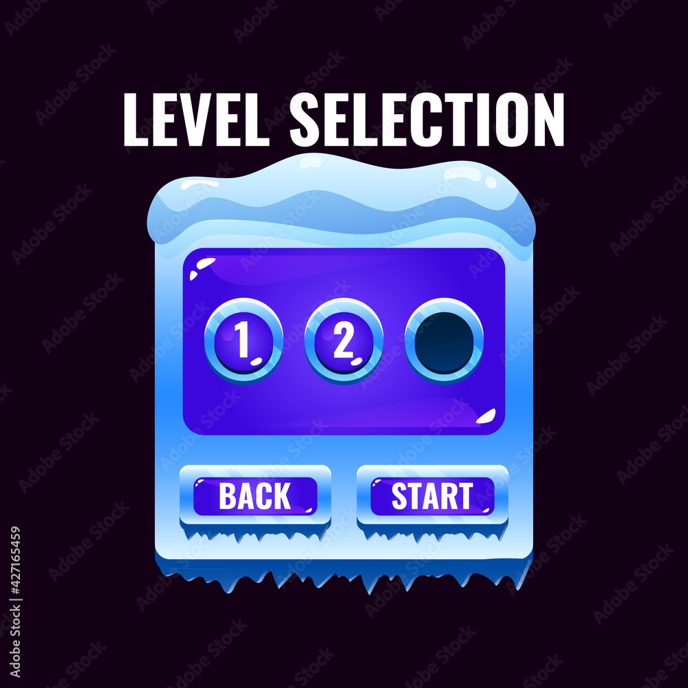Poster winter ice jelly game ui level selection interface. perfect for 2d games vector illustration