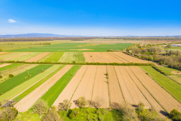 Beautiful countryside landscape in nature park Lonjsko polje, Croatia, agriculture fields in spring