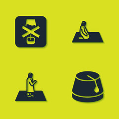 Set No alcohol, Turkish hat, Muslim man prays and icon. Vector