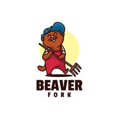 Vector Logo Illustration Beaver Mascot Cartoon Style.