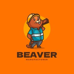 Vector Logo Illustration Beaver Mascot Cartoon Style.