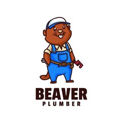 Vector Logo Illustration Beaver Mascot Cartoon Style.