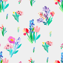 Seamless pattern with flowers, plant vector background.