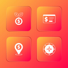 Set Dollar plant, Online banking with dollar, Cash location and Safe icon. Vector