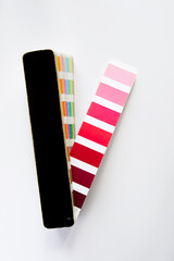 opened color chart  Pink pages.  isolated. Selective Focus zipper