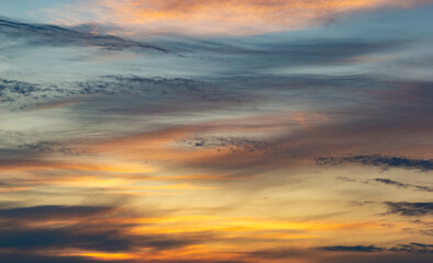 Naklejka na ściany i meble Heavenly abstract background. Picturesque bright, dramatic evening sky.