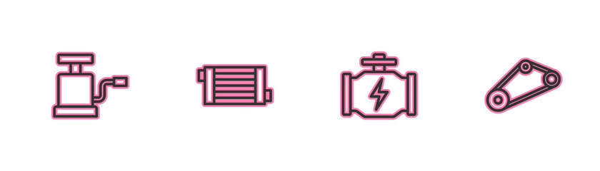 Set line Car air pump, Check engine, radiator cooling system and Timing belt kit icon. Vector