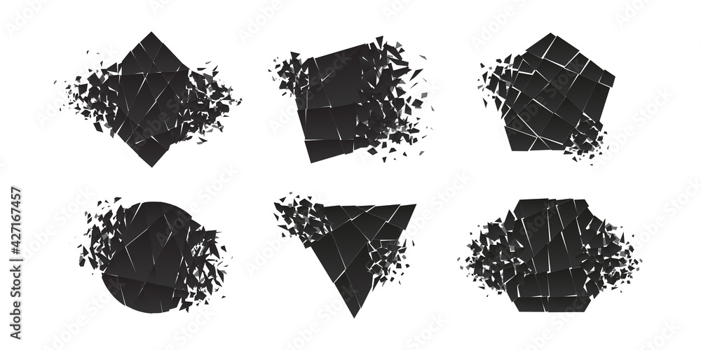 Wall mural shape shattered and explodes flat style design vector illustration set isolated on white background.