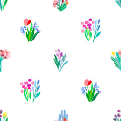 Seamless pattern with flowers, plant vector background.