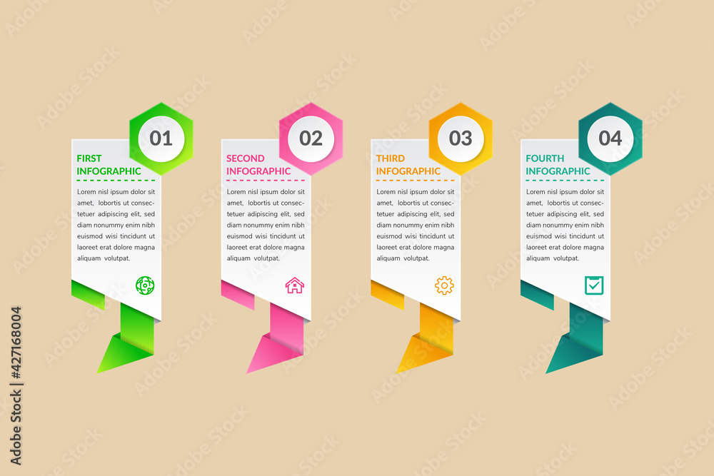 Poster abstract infographic element template with 4 options. papercut polygonal style with hexagon shape on